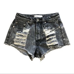 Minkpink High Rise Button Fly Shorts Size XS Black Wash Distressed Ripped  Denim